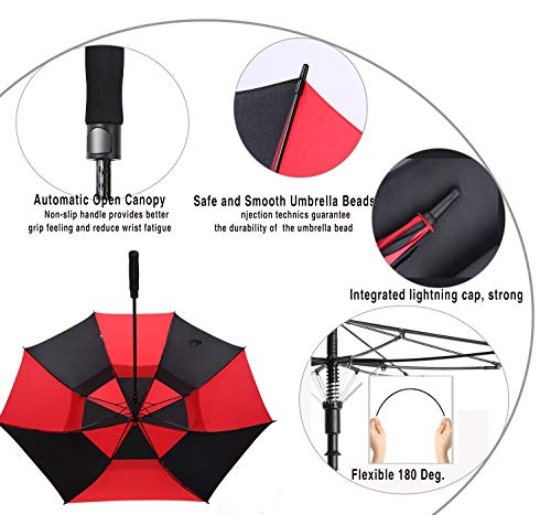 Image of Golf Umbrella Large 62 /68 /72 Inch, Extra Large Oversize Double Canopy Vented Windproof Waterproof Umbrella, Automatic Open Golf Umbrella for Men and Women and Family