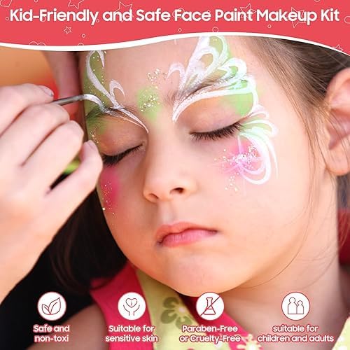 Image of Professional 42 Color Face Painting Kit For Kids And Adults | Non Toxic Water Activated Face Paint Palette With Uv Glow And Glitter Colors | Includes Brushes Stencils Gems
