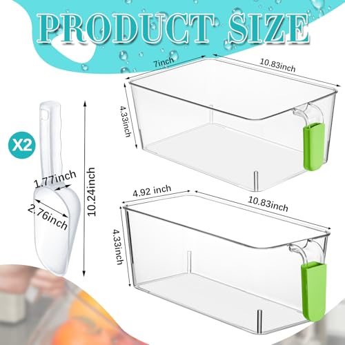 Image of Havawish Ice Storage Bin and Flexible Scoop Set Plastic Freezer Bin with Pull Out Handle Storage Bucket Clear for Container with Scoop(Green,10.83 x 7 x 4.33 in,10.83 x 4.92 x 4.33 in,Classic)