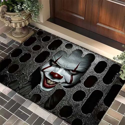 BSITSSS Zerbino di Halloween, Terrificante Tappeto Esterno, Clown Delle Fogne Zerbini Halloween,Tappeti da Esterno per La Decorazione, Tappetino Ingresso per Interno ed Esterno, Camera, Studio