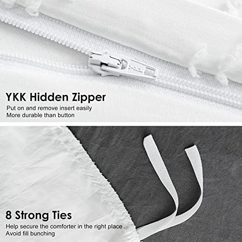 Warmdern Boho Duvet Cover Set, Tufted Bedding Duvet Covers Soft Washed Microfiber Duvet Cover Queen Size, 3 Pieces Embroidery Shabby Chic Duvet Cover With Zipper Closure(White, Queen) #TOP6