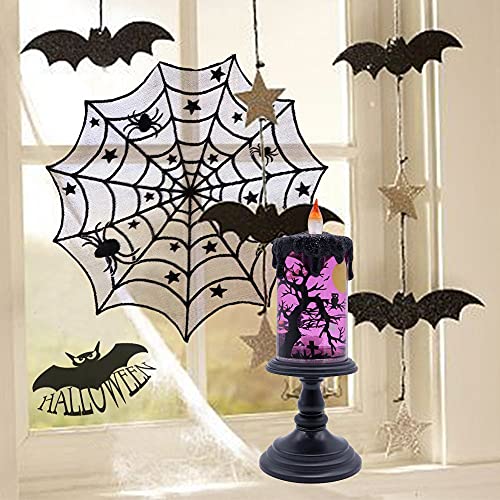 Image of Halloween Flameless Candle Snow Globe Battery Operated with 6 Hour Timer, Purple Light Ghost Decal Water Tornado Lamp LED Candlestick Halloween Season Decor Gift 4 x 10 Inches