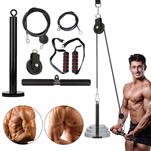 Slsy Fitness LAT and Lift Pulley System, Forearm Strength Exerciser Wrist Roller Forearm Weights Grip Workout for Gym and Home