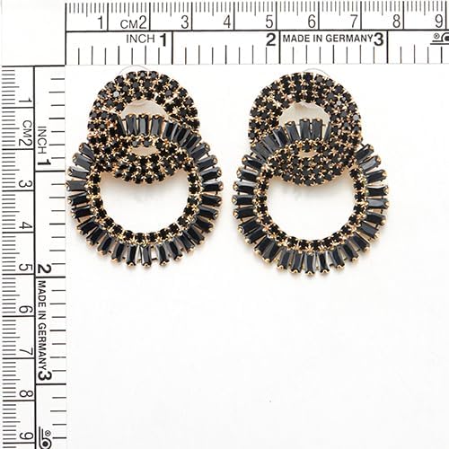 Black Rhinestone Pave Interlock Circle Statement Earring Dangle Drop Elegant Party Prom Dress - Image 5