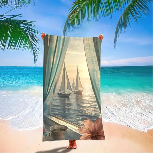 Toalla Playa Grande Microfibra XXL 200x100cm Bote Hombre Mujer Ligera Secado Rápido Libre de Arena Toallas de Playa Azul, Toalla Piscina para Viajes, Natación, Playa, Deportes, Sauna, Piscina S4 9