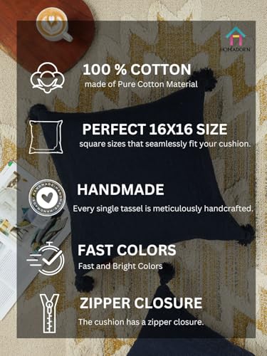 Image of HOMADORN Luxury Cotton Handmade Decorative Boho Throw Pillow Covers with Tassels for Sofa Couch Living Room Indoor Outdoor Chair Car Farmhouse (16X16 INCHES (Square), Navy (Pack of 2))