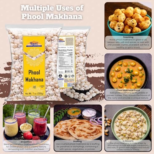 Image of Rani Jumbo Phool Makhana (Fox Nut /Popped Lotus Seed) Plain Raw Uncooked 7oz (200g) ~ All Natural | Vegan | No Colors | Gluten Friendly | NON-GMO | Kosher | Indian Origin