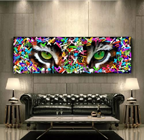 Peinture animaux graffiti œil de tigre pour créer une ambiance street art moderne dans le salon