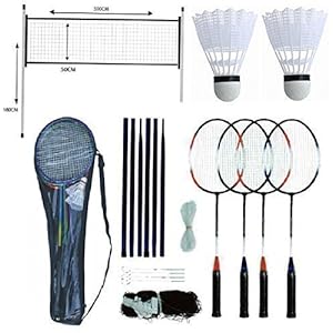 PROFESSIONAL BADMINTON SET 4 PLAYER RACKET SHUTTLECOCK POLES NET BAG GAME 589751