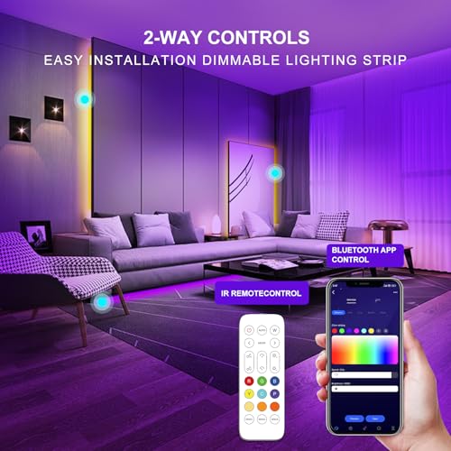 RGB-COB-LED-Strip-LightDC24V-630ledsm-Music-Synchronized-Color-Change-APP-and-Bluetooth-Remote-Control984FT3MIndoor-RGB-COB-Strip-Light-for-BedroomGame-RoomBarParty