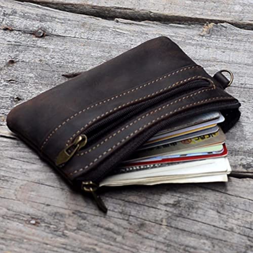 JJNUSA Genuine Leather Zipper Coin Purse for Men, Credit Card Case Holder, Mens Tray Purses Coin Purse Cash Change Wallet Car Smart Holder Money Pouch Darkbrown 7
