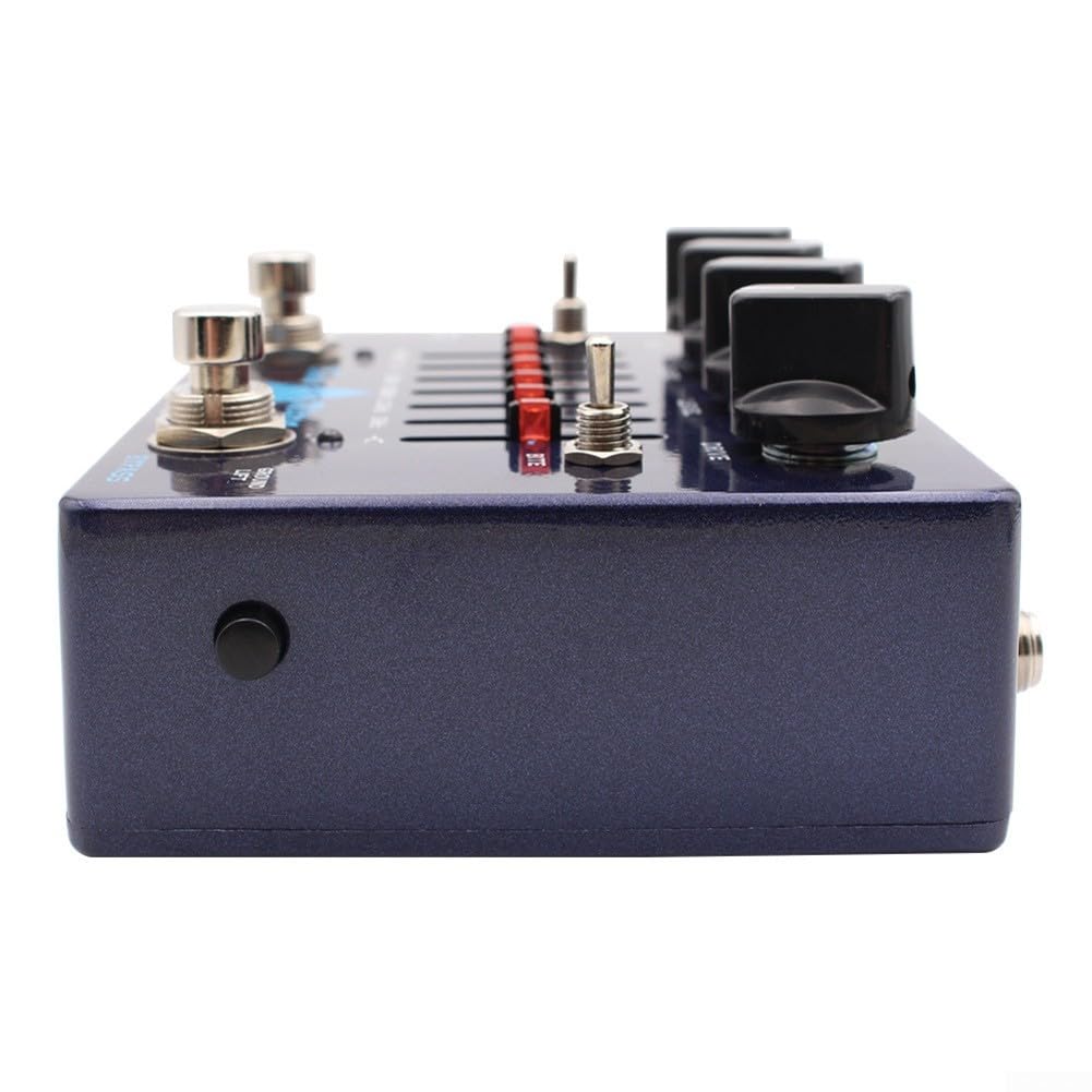 Spelonify Pedale di distorsione per basso con equalizzatore grafico a 6 bande, preamplificatore Overdrive Bass, amplificatore per cuffie per esercitazione, sim cabina diretta, unità effetti chitarra