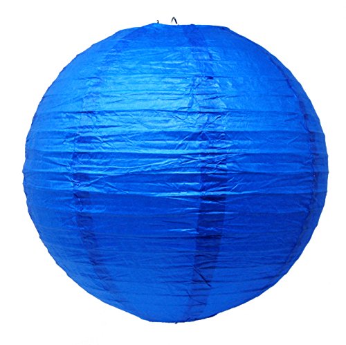 Image of Mudra Crafts 12 Inch Round Chinese Royal Blue Paper Lanterns Hanging Decor | 10 PCs, Reusable, Indoor Outdoor Decorative Lamp Shade, for Ceiling, Wedding, Shower, Party, Festival, Home Decoration