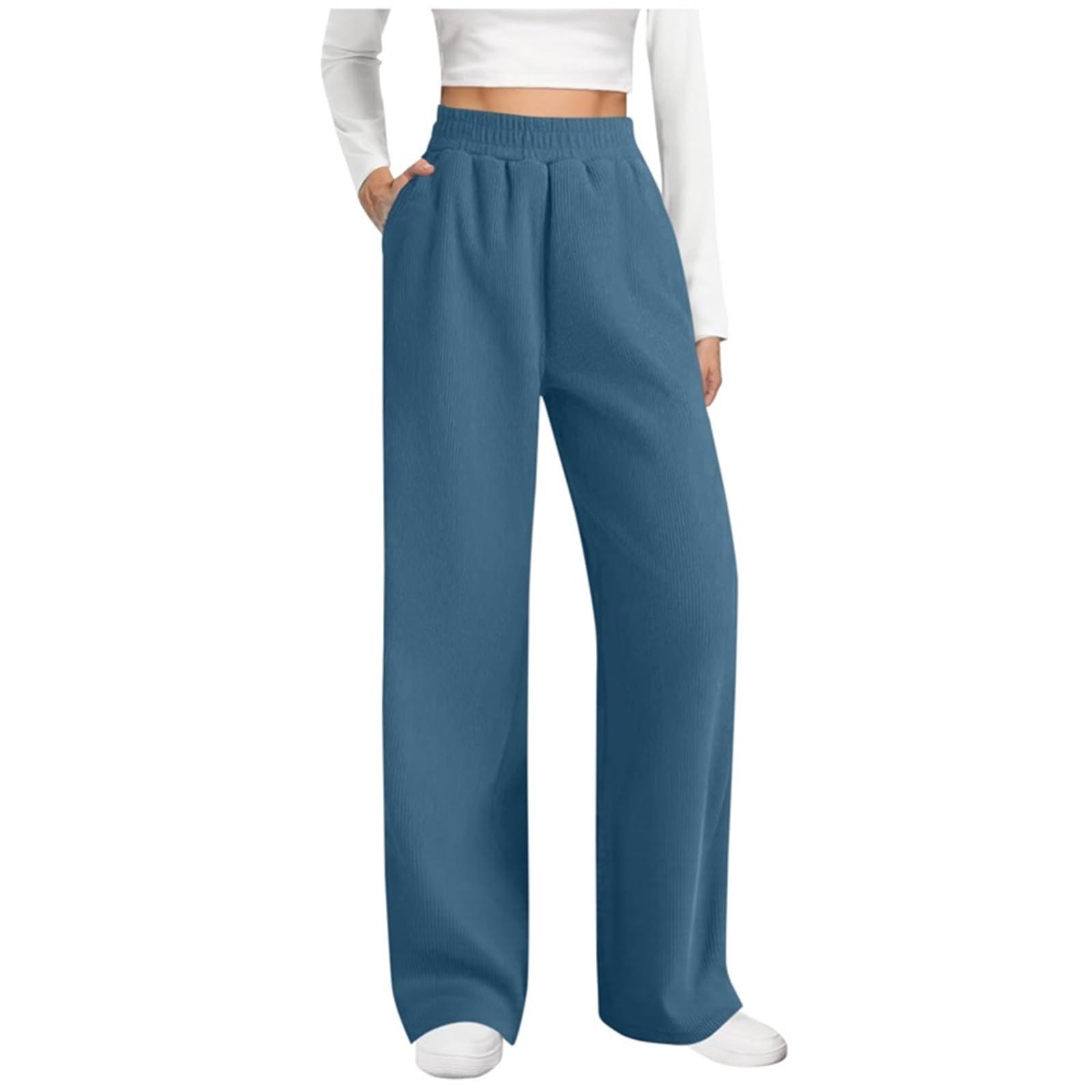 Work Pants Women Office Corduroy Stretch High Waist Pants Dressy Casual Wide Leg Joggers Trendy Loose Cozy Sweatpants