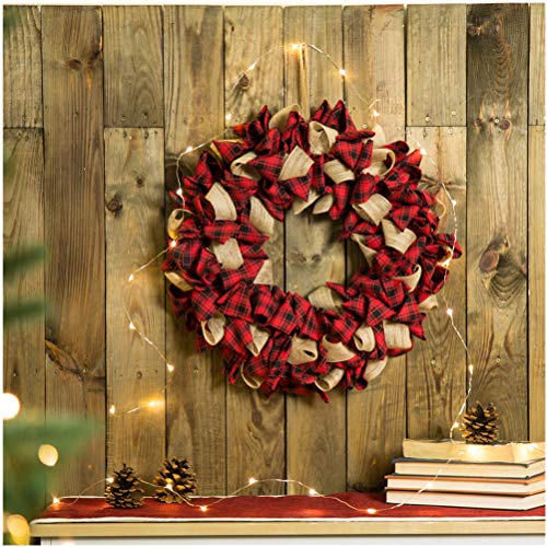 Glitzhome Christmas Round Wreath Plaid Holiday Wall Door Decor #TOP6