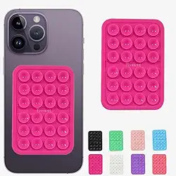 Suporte de capa de telefone com sucção, acessório de telefone adesivo de silicone para iPhone e Android, suporte de telefone com espelho de brinquedo fidget mãos-livres para chuveiro, vídeos Tiktok e selfies (rosa)