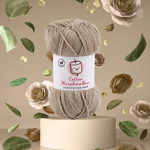 Image of NESTNHAVEN Cotton Marshmallow 100% Cotton Yarn - (50 g, 130 m) - Luxury Yarn for Crochet, Amigurumi, Embroidery, Toys, Garments, Flowers and Hobby Projects (Beige)