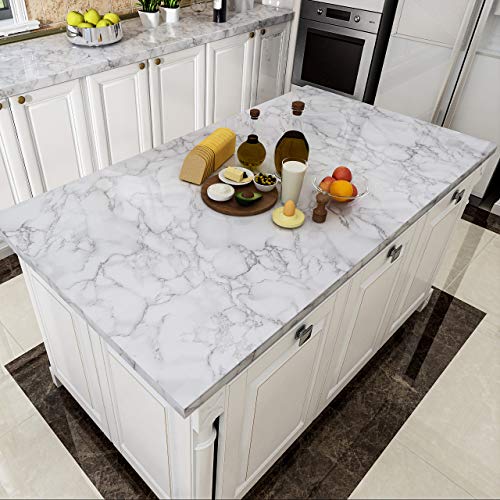 Yenhome 24" X 393" Large Size White Gray Faux Marble Peel And Stick Countertops Kitchen Wallpaper Waterproof Self Adhesive Shelf Liner For Kitchen Cabinets Removable Wall Covering #TOP2
