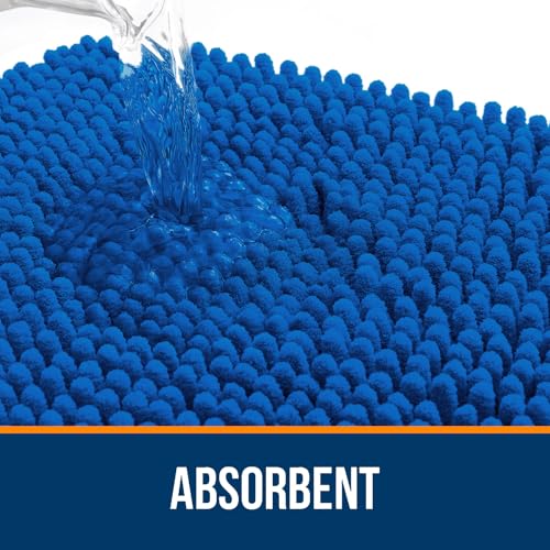 Image of OLANLY Bathroom Rugs Sets 2 Piece, Soft Absorbent Chenille Bath Mats and U-Shaped Contour Toilet Rug Set, Machine Washable Bath Carpet, Home Decor Accessories(36 inchx24 inch+24 inchx20 inch, Deep Navy Blue)