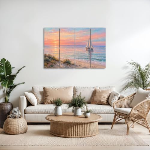 8 Pack Paneles Acústicos Artísticos Absorbentes de Sonido Color Playa Atardecer Tranquilo Barco de Vela 48"x32" miniatura 5
