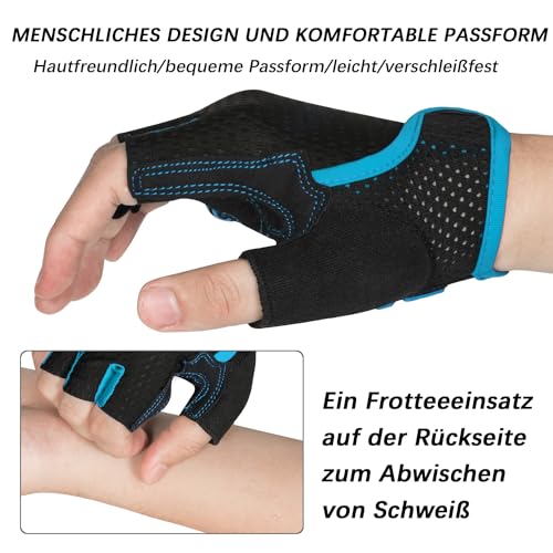 Foto von MOREOK Fahrradhandschuhe für Herren Damen Sommer Radsporthandschuhe Halbfinger 5MM SBR Gel rutschfeste/stoßdämpfende Handschuhe für Mountainbike, Rennrad & Downhill-E-M