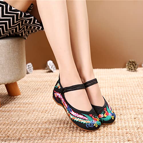 Chinese Shoes For Women Embroidered Shoes Flats Shoes Women Black Red Asian Traditional Girl Mary Jane Ballet Yoga Shoes Rubber Sole (39 M Eu, Black, Numeric_8) #TOP6
