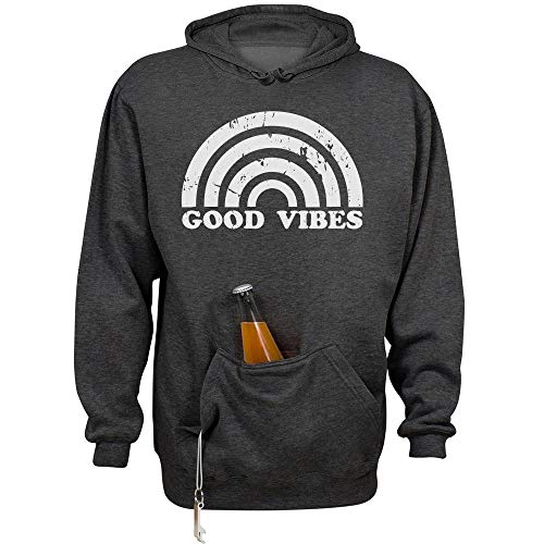 Good Vibes Rainbow Beer Holder Tailgate Hoodie Sweatshirt Unisex Large Charcoal Heather