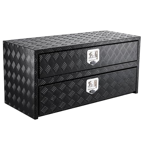 48 in Aluminum Truck Tool Box w/Drawer, Two-Tier Organizer Design for Truck Bed Tools, Secure with Lock & Keys, Waterproof Underbody Toolbox for Picku