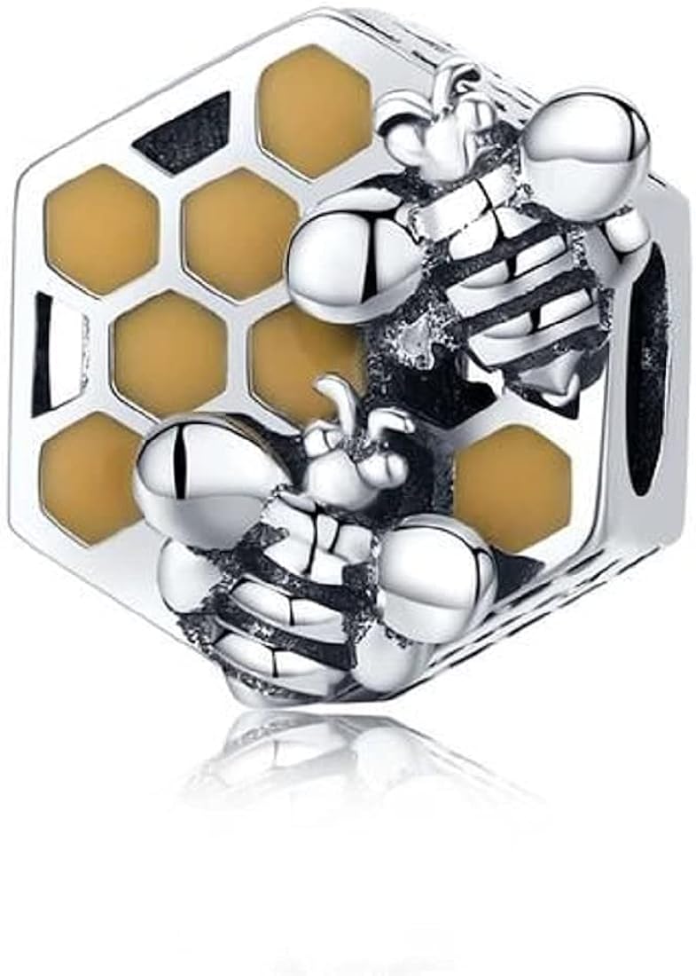 FeatherWish Sterling Silver 925 Charm Honey Bee Insect Animal Bead Fits And Compatible With Pandora Bracelets Gift Friend Sister Mum Wife Birthday Daughter (Honey Bead)