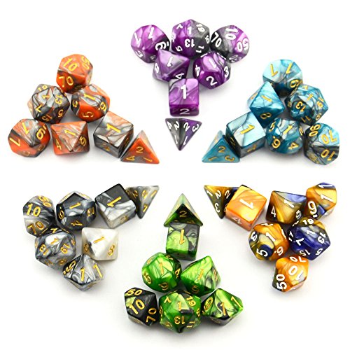 Smartdealspro 6 X 7 Sets(42 Pieces) Double Colors Polyhedral Dice Set With Pouches For Dungeons And Dragons Dnd Rpg Mtg Table Games D4 D6 D8 D10 D12 D20 (6-Colors Set 2) #TOP1