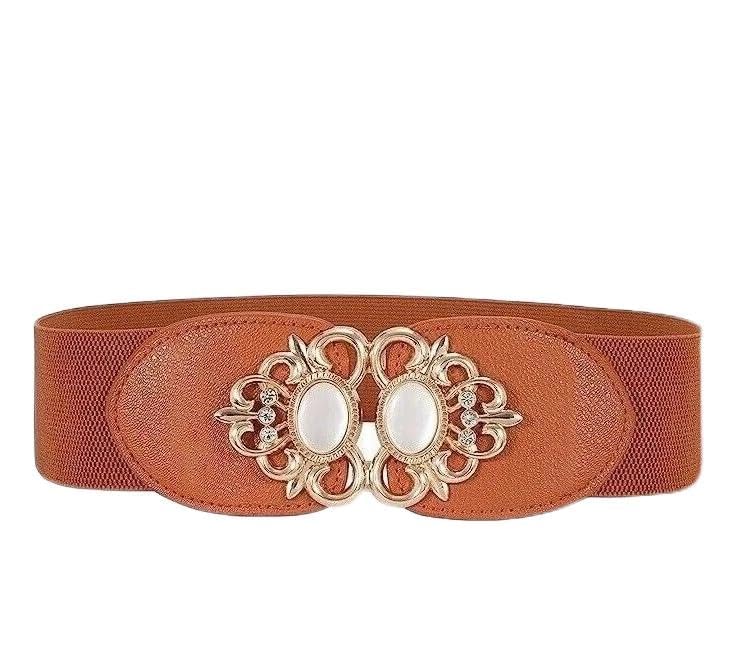 Women Cinch Waist Belt Stretchable Design with Pearl Studded Buckle Retro Style Accessory for Dresses Tunics and Outfits-image-14