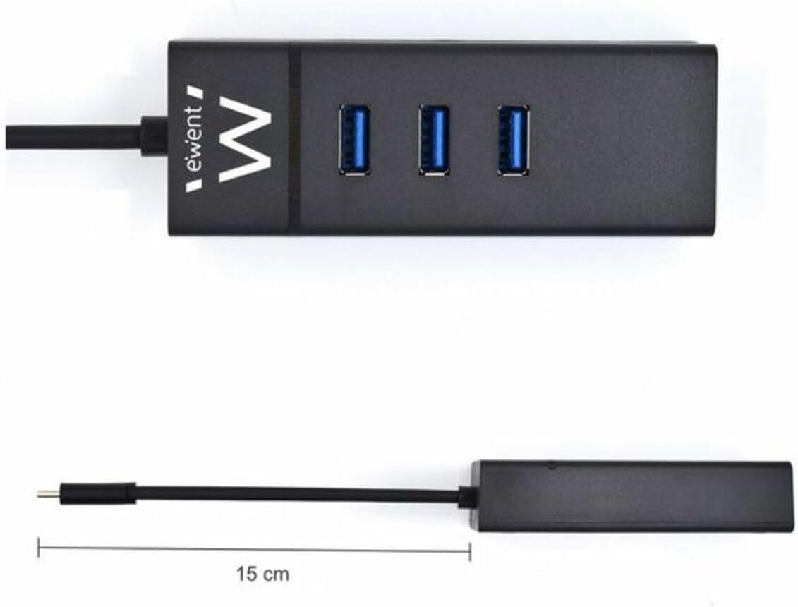 Ewent EW1141 USB C Hub, 3 USB 3.0 Ports and 1000Mbps Gigabit Ethernet RJ45 LAN Adapter, USB 3.0 Hub High Speed Data Transmission for MacBook, Chromebook