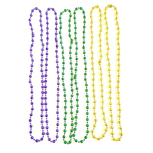Perles Mardi Gras grands colliers tricolores vert violet doré de carnaval en lot de 10