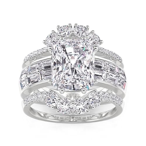 Jeulia 3PCS Wedding Ring Set for Her, 925 Sterling Silver 5.2CT Round Cut Women's Bridal Sets Romantic Anniversary Engagement Promise Gift with Jewelry Box