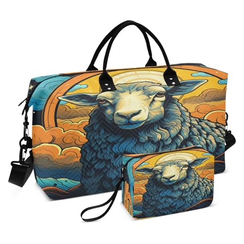 Cute Watercolor Art Sheep Sports Swim Gym Bag Weekender Duffel Travel Bags Handbag with Makeup Storage Bag for Girls Men
