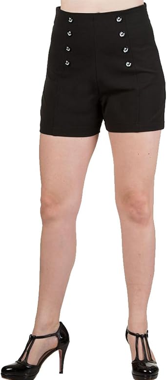 Banned Dancing Days by Mujer Rockabilly Pin Up Pantalones cortos de cintura  alta – Stay Awhile – Pantalones cortos negros Negro L: Amazon.es: Ropa