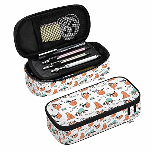 Image of Yekiua Sloth Pen Bag Cute Funny Cartoon Sloth Large Pencil Case Big Capacity Pencil Pouch Pencil Holder