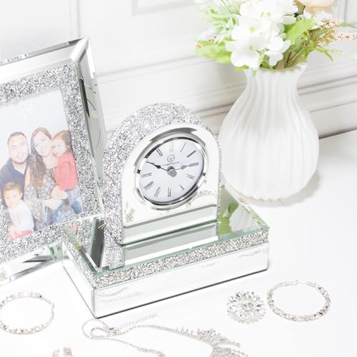 Reloj de mesa de cristal de espejo y diamantes, accesorio de 13 cm antidecoloración 3
