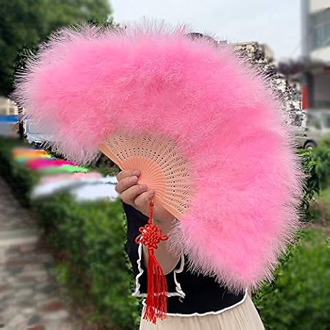 9 Colors Marabou Large Feather Fan 23"X12"for Dancing, Party, Wedding,Bridal Bouquet Deco (Baby Pink Color) Cover