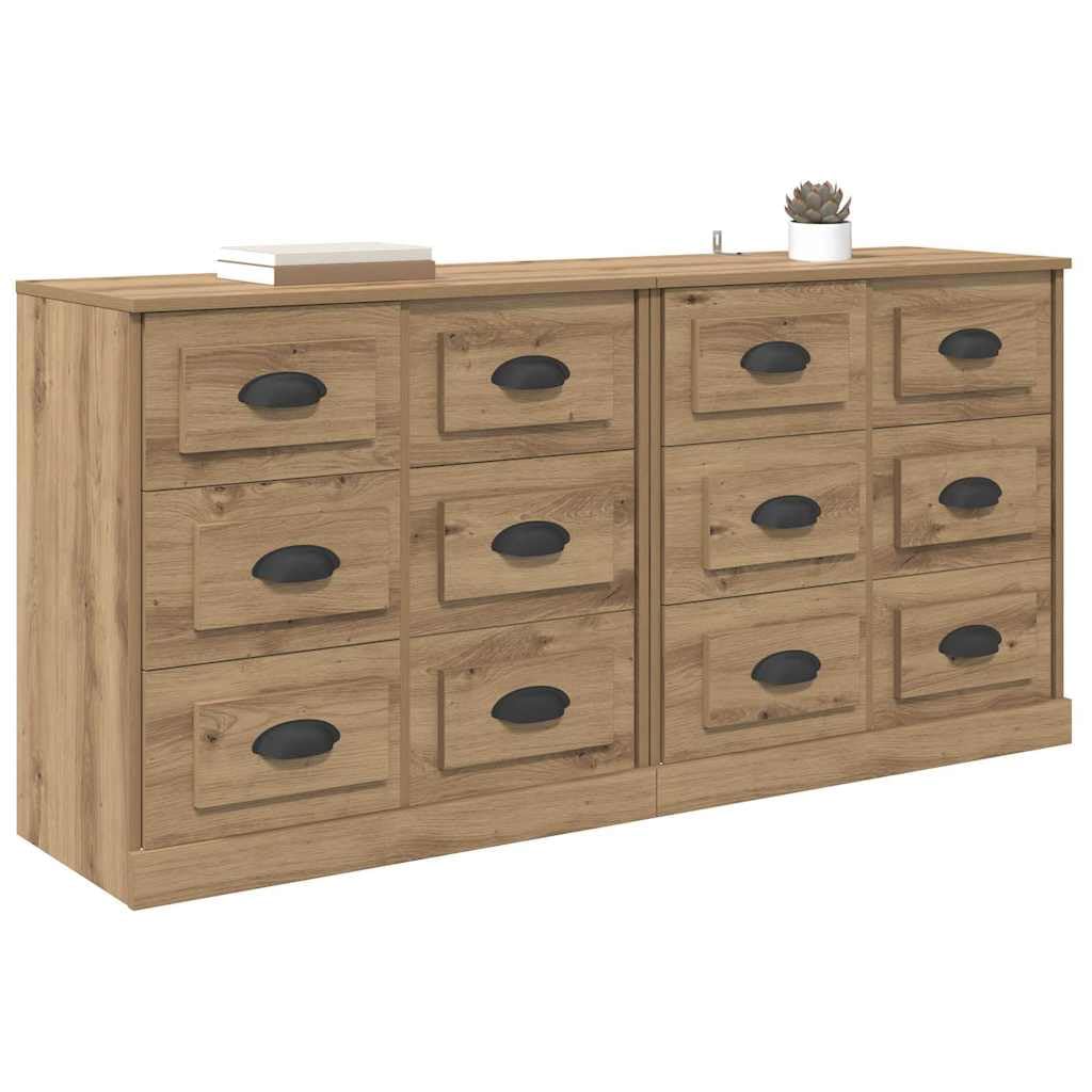 Set di 2 credenze in rovere Artisan, 70 x 35,5 x 67,5 cm, con cassetto, moderno, per soggiorno, spazio e ordine in sala da pranzo, corridoio, camera da letto