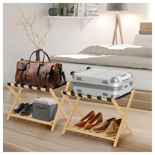 2-Pack Bamboo Folding Luggage Racks