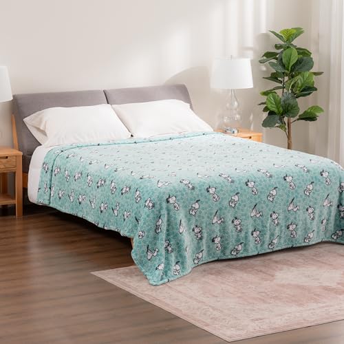 Image of Berkshire Blanket Peanuts VelvetLoft Cute Character Snoopy Plush Blanket,Snoopy Springtime Floral Dance Large Blue,Full /Queen 90 in x 90 in (Official Peanuts Product)