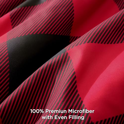 Image of Andency Red and Black Plaid Comforter Set Queen(90x90Inch), 3 Pieces Buffalo Plaid Checkered Gingham Bedding Comforter Sets, Soft Burgundy Lightweight Geometric Down Alternative Bed Set