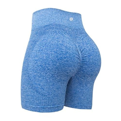 RUNNING GIRL Seamless Scrunch Workout Gym Shorts for Wome,High Waist Tummy Control Athletic Running Biker Shorts A-blue X-Large