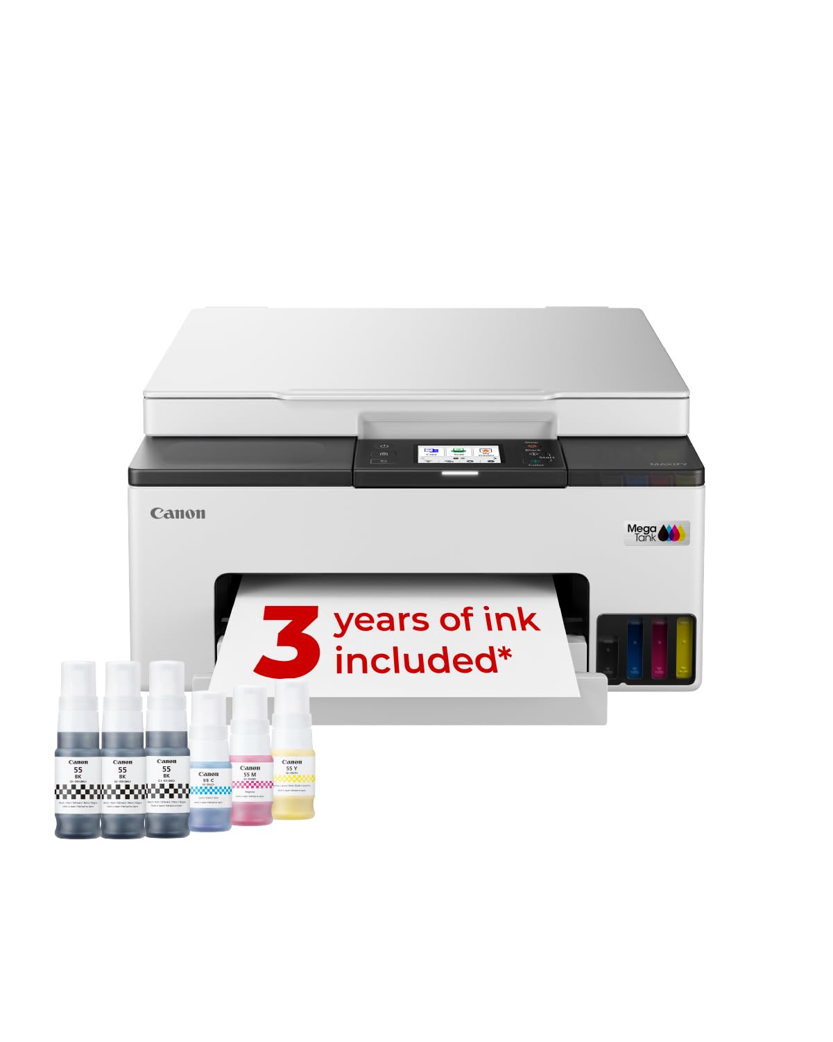 Canon Unisex White Maxify Gx1050 Wireless Colour 3-In-1 Refillable Megatank Inkjet Printer + 2 Extra Black Ink Bottles