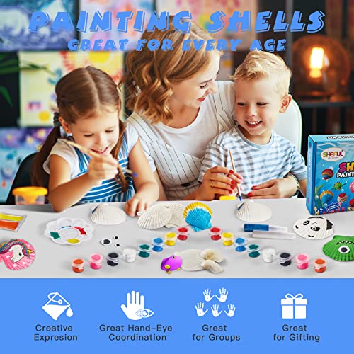 Shell Painting Kit-Arts And Crafts For Girls & Boys Ages 4-12,Craft Kits Art Set With 10 Sea Shells & More Art Supplies,Birthday Gifts Painting Toys For 4 5 6 7 8 9 10 Year Old Kids Activities #TOP2