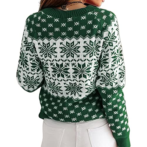 ZAFUL Women's Christmas Snowflake Reindeer Knitted Sweater Long Sleeve Crew Neck Heart Animal Print Pullover Knitwear