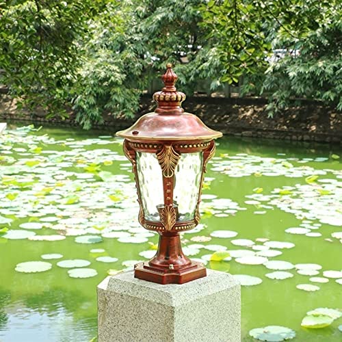 Farol de columna exterior WQHPLMD con vidrio martillado e iluminación tradicional impermeable 2
