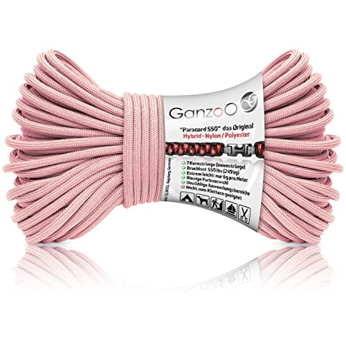 Ganzoo Paracord 550 Seil alt rosa, 4mm, Typ 3, Nylon Polyester, Hybrid, Armband, Hunde-Leine, Hunde-Halsband knüpfen, ca. 250kg Bruchlast, Outdoor Rope, Camping Schnur, Allzweckseil, 30 Meter