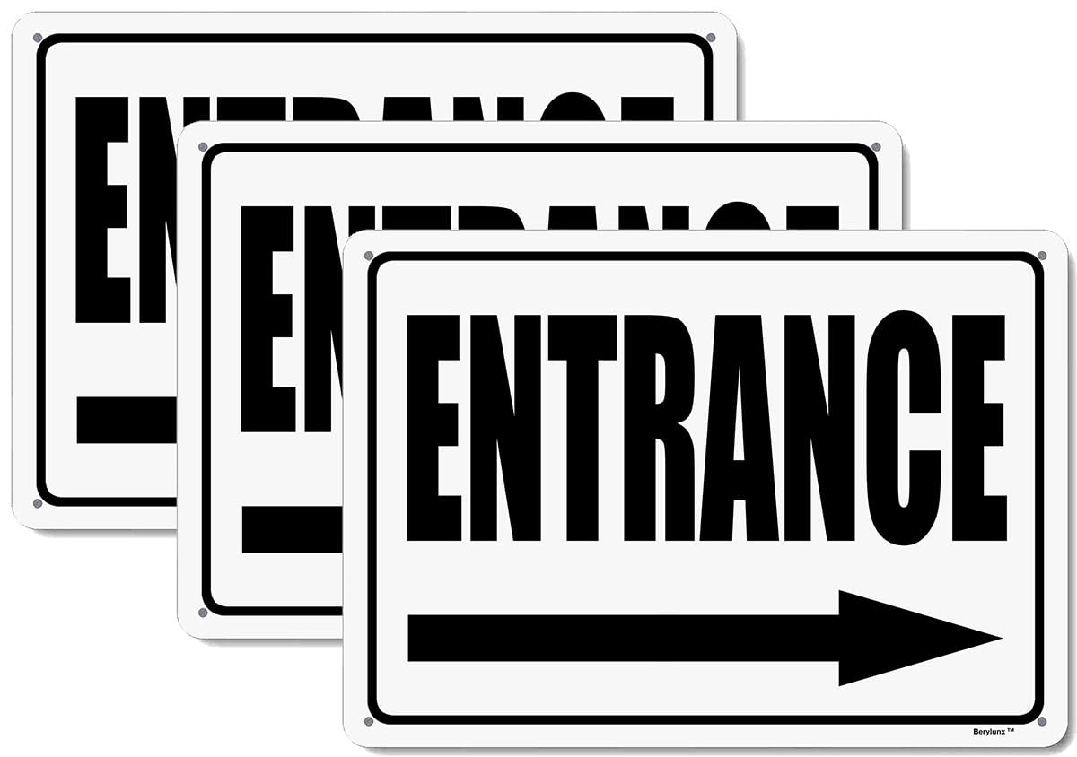 3 Pack 12"x8" Entrance Right Arrow Sign White Background Black Rust Free Aluminum, Fade Resistant Metal Signs for Business for Home for Door Outdoor
